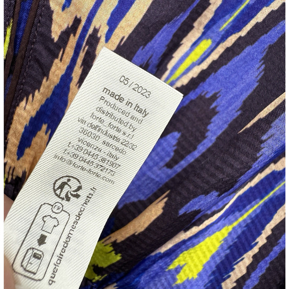 Forte Forte 6 Northern Light Print Satin Dress Multi Purple Ikat Dolman V Neck - Picture 13 of 16